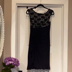 Dressbarn Lace-Trimmed Gathered Jersey Dress - Size 6